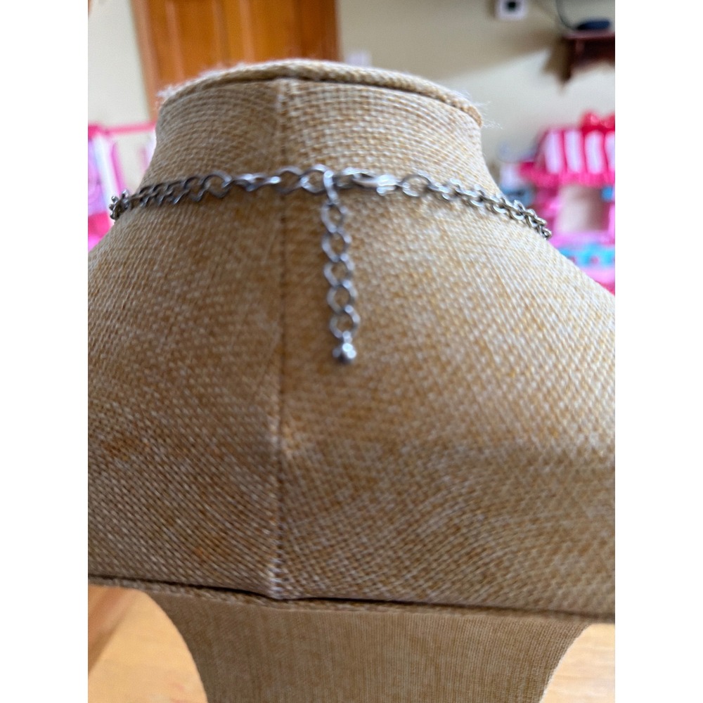 Multi Strand Faux Pearl and Iridescent Bead Chunky Bib Statement Necklace Silver - Picture 3 of 5